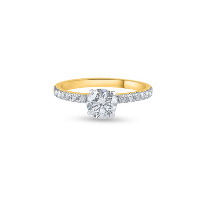 "Purecarat Women's Yellow Gold Pave Diamond Engagement Ring"