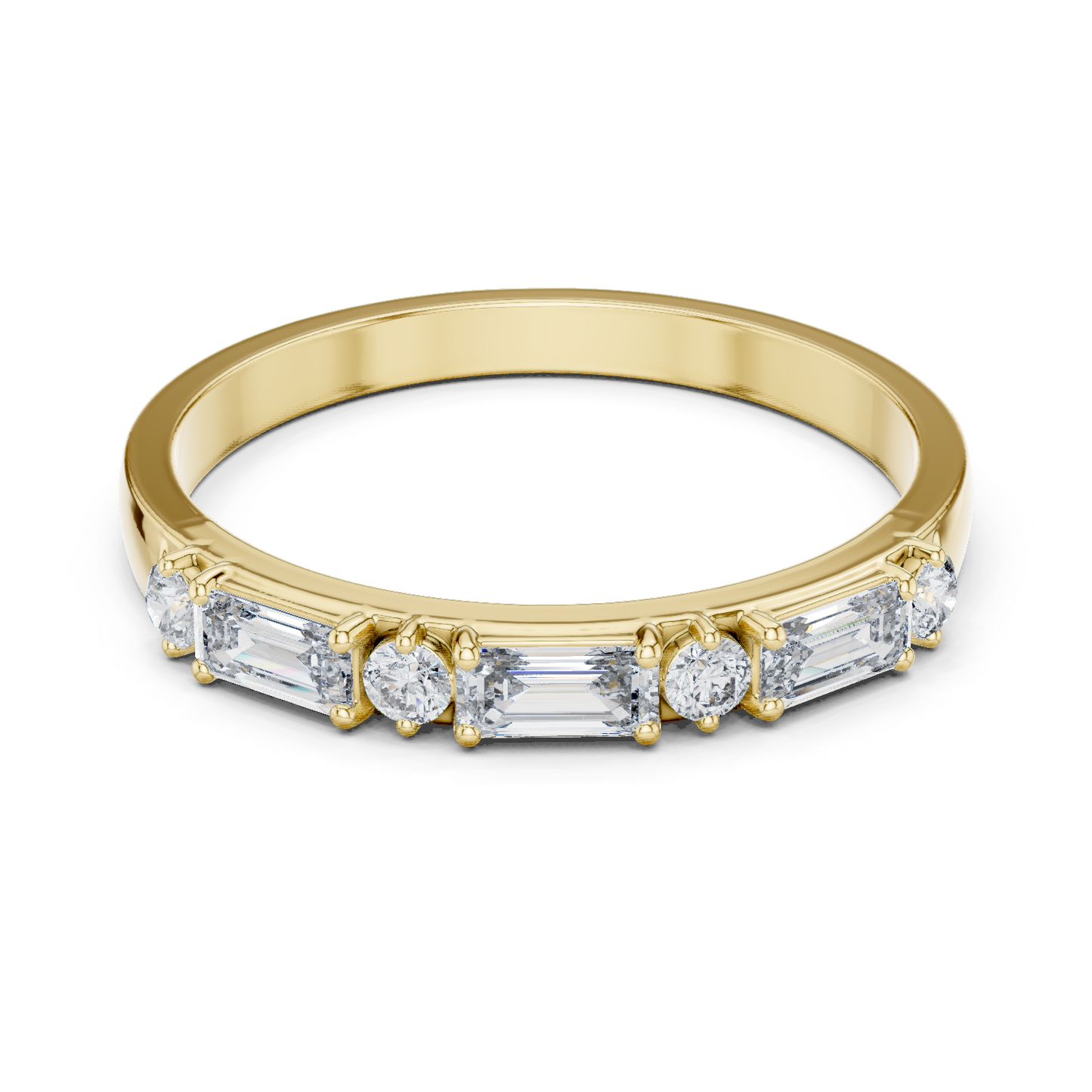 14K Yellow Gold Baguette and Round Diamond Band Ring