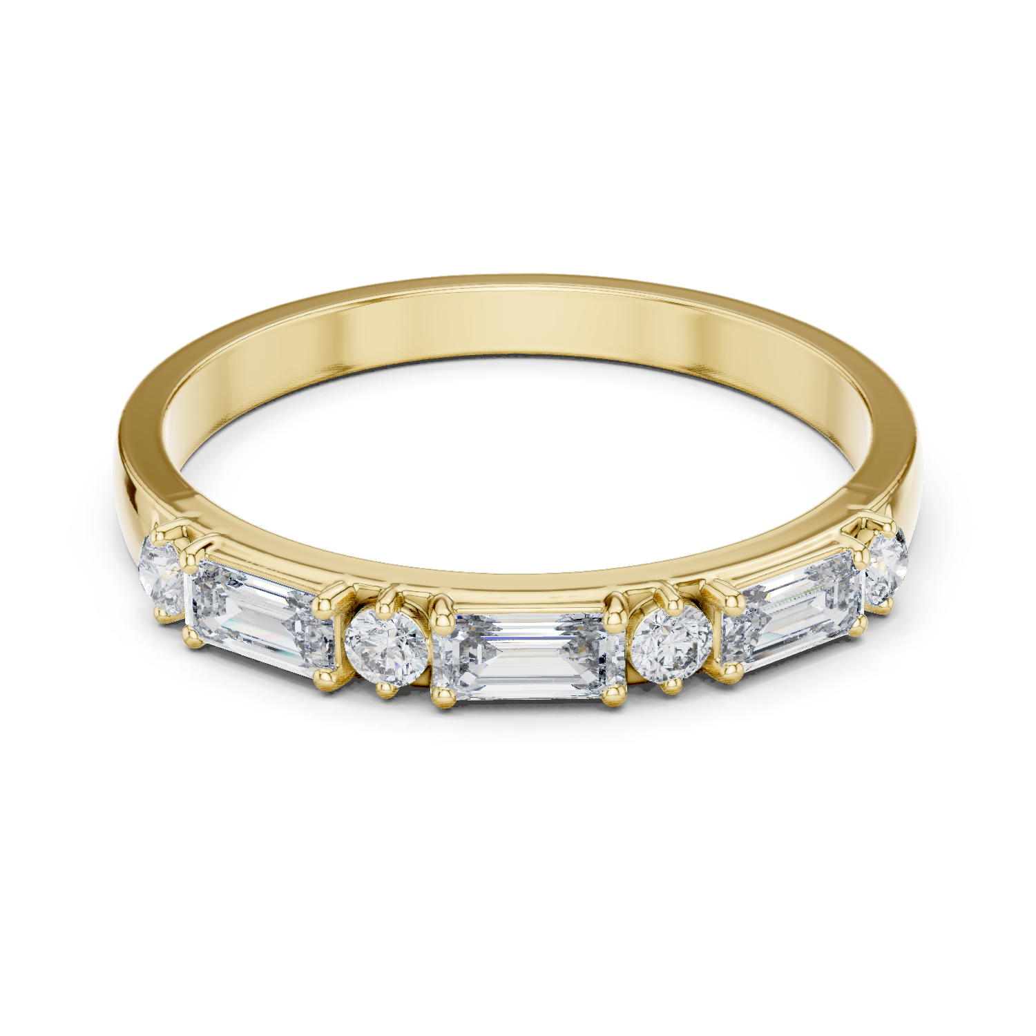 14K Yellow Gold Baguette and Round Diamond Band Ring