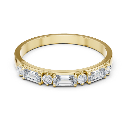 14K Yellow Gold Baguette and Round Diamond Band Ring