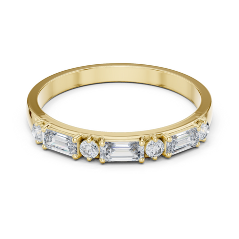Purecarat 14K Yellow Gold Baguette & Round Diamond Band ring