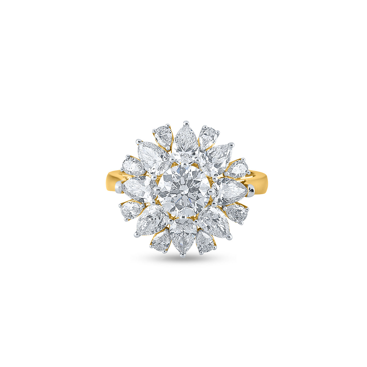 "Purecarat Yellow Gold Diamond Cluster Ring with 19 Diamonds"