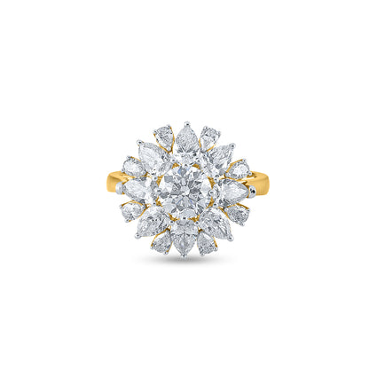 "Purecarat Yellow Gold Diamond Cluster Ring with 19 Diamonds"