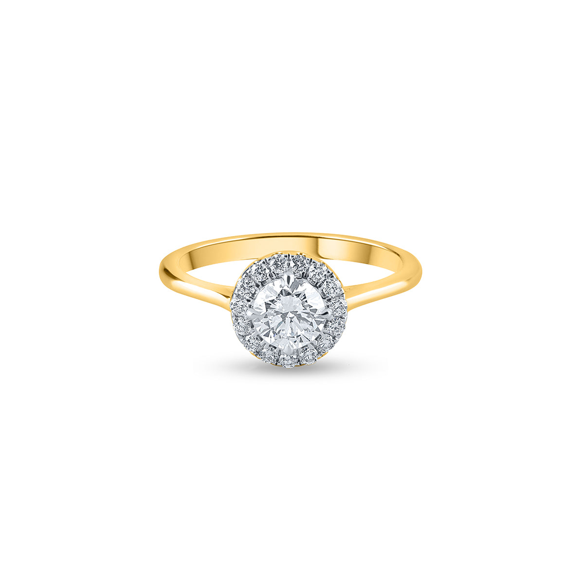"Purecarat Yellow Gold Diamond Halo Solitaire Ring"