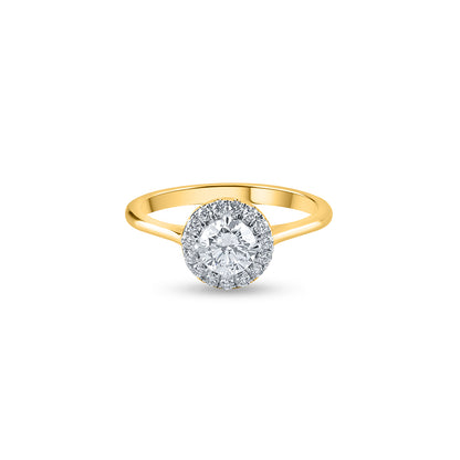 "Purecarat Yellow Gold Diamond Halo Solitaire Ring"