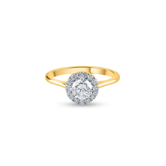 "Purecarat Yellow Gold Diamond Halo Solitaire Ring"