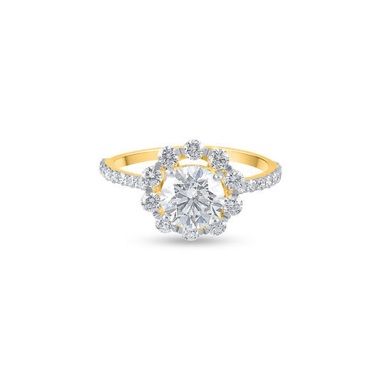 "Purecarat Yellow Gold Floral Halo Diamond Engagement Ring"