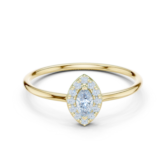  Yellow Gold Marquise Cut Diamond Halo Engagement Ring