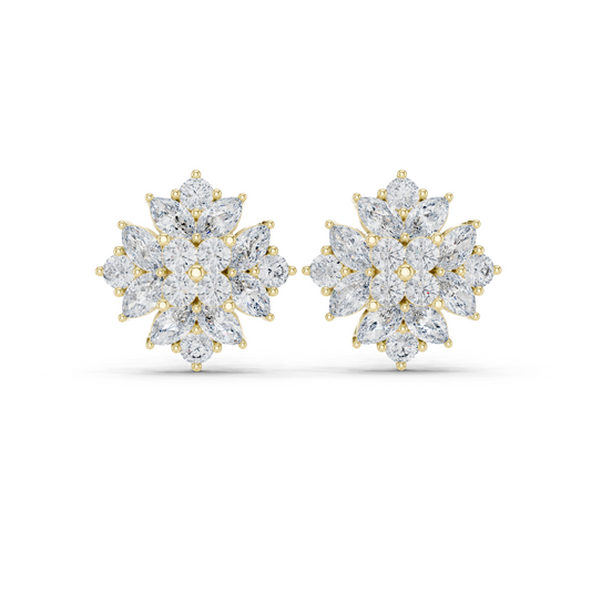 "Purecarat Yellow Gold Nakshatra Diamond Flower Stud Earrings"
