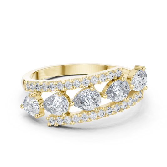  Yellow Gold Pear & Round Diamond Stackable Ring