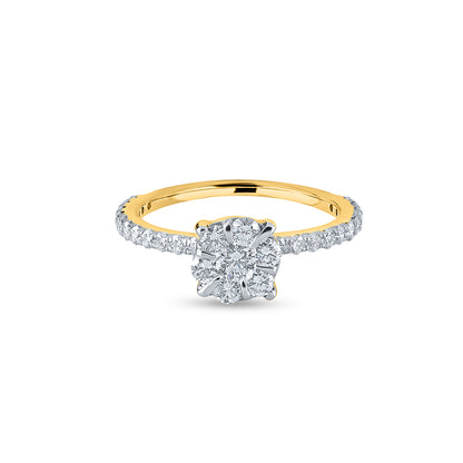 "Purecarat Yellow Gold Radiant Diamond Cluster Ring with Pave Band"