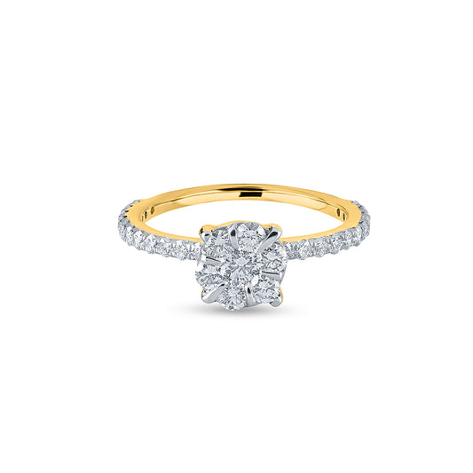 "Purecarat Yellow Gold Radiant Diamond Cluster Ring with Pave Band"