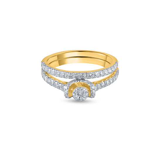 "Purecarat Yellow Gold Solitaire Engagement Ring and Matching Diamond Wedding Band"