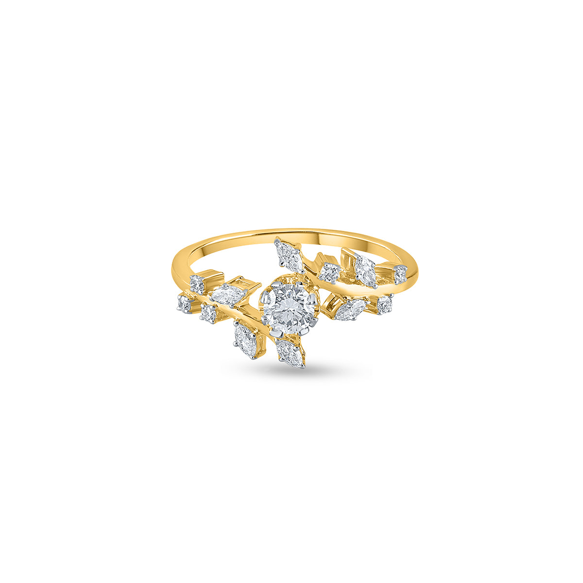 "Unique Leaf Design Diamond Ring in Yellow Gold Purecarat"