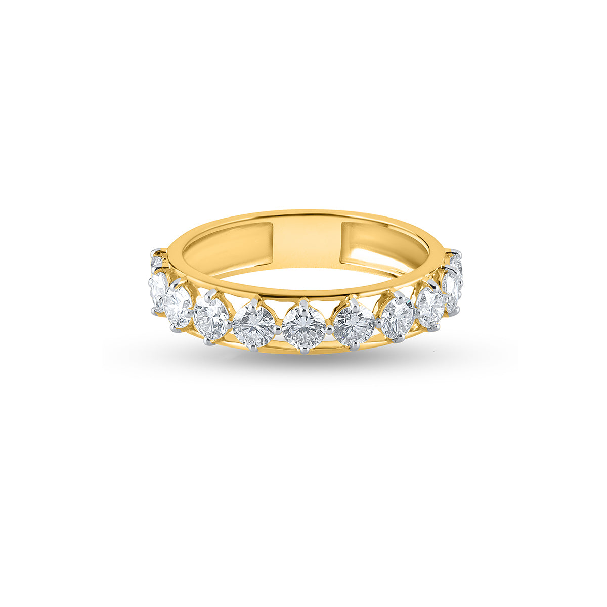 Yellow Gold Eternity Band with Alternating Marquise and Round Brilliant Cut Diamonds in an Openwork Setting