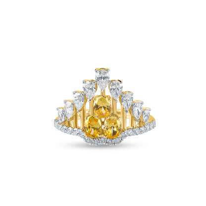 "Buy Purecarat Yellow Gold Cocktail Ring with Yellow Gemstones and Diamond Accents"
