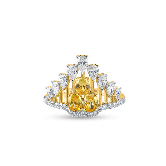 "Buy Purecarat Yellow Gold Cocktail Ring with Yellow Gemstones and Diamond Accents"