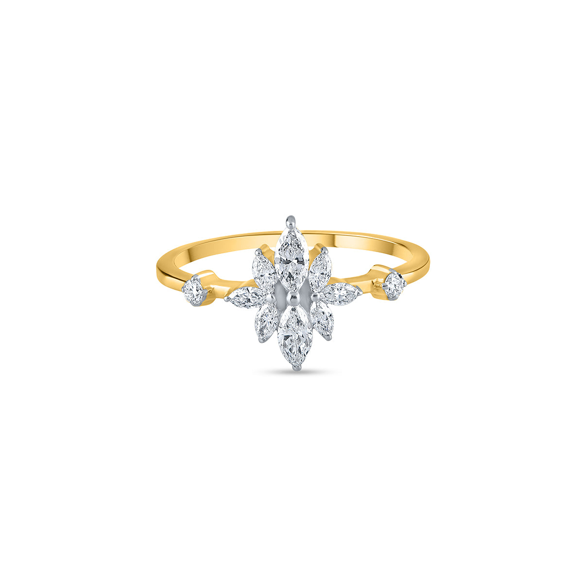 "Yellow Gold Marquise Diamond Cluster Ring for Women"