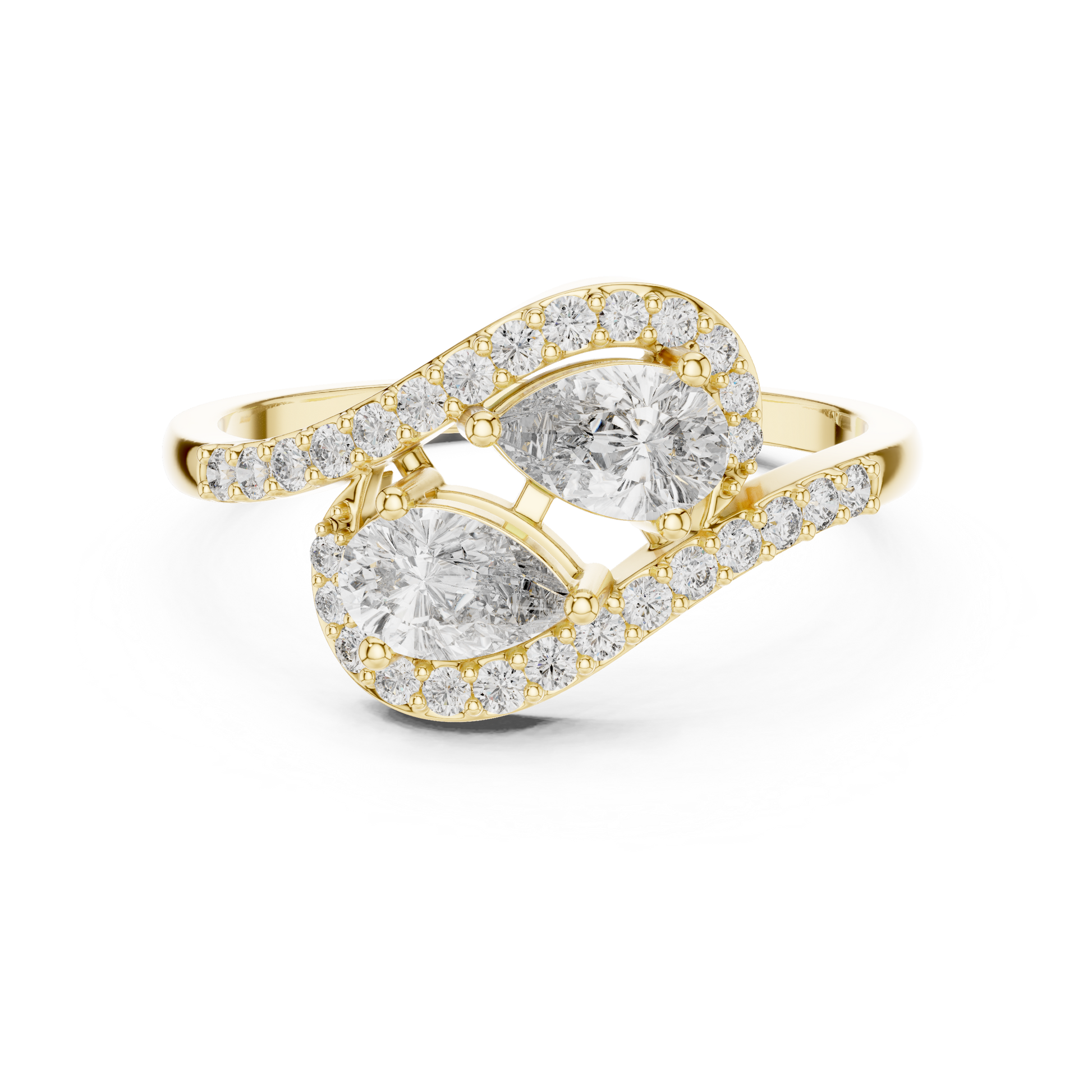  Purecarat Yellow Gold Two Stone Pear Moissanite Ring Online