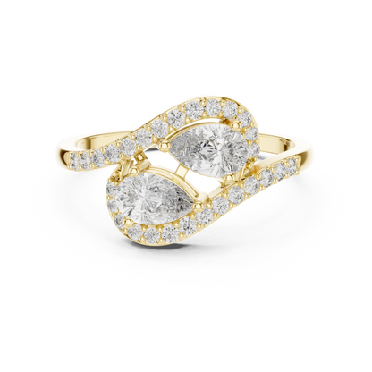  Purecarat Yellow Gold Two Stone Pear Moissanite Ring Online