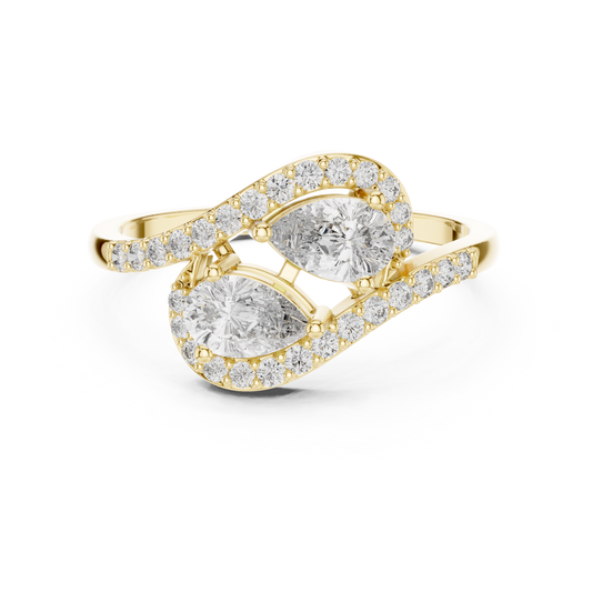  Purecarat Yellow Gold Two Stone Pear Moissanite Ring Online